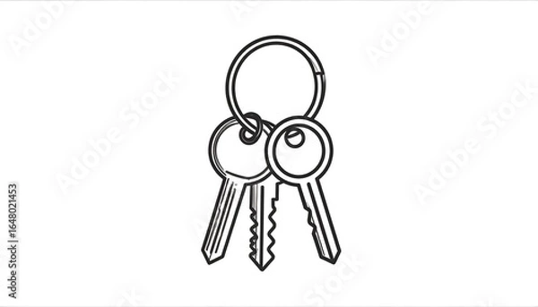 Fototapeta Outline drawing of three keys attached to a key ring