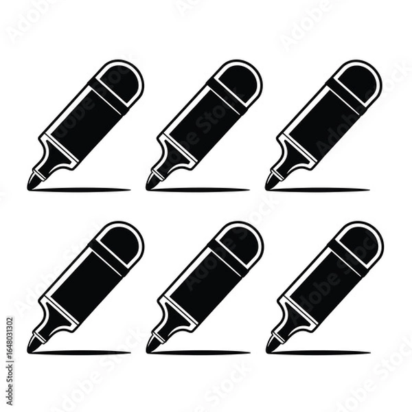 Fototapeta six unique black silhouette highlighters, each in different design and pose