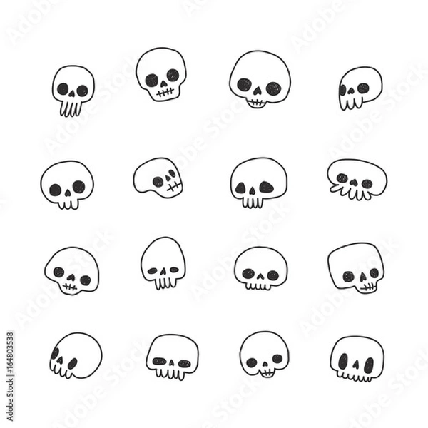 Fototapeta Doodle hand drawn cute naive skulls vector set.
