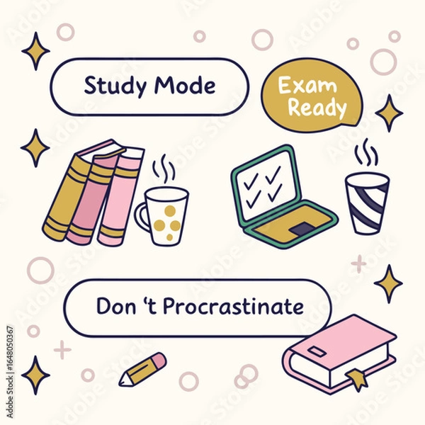 Fototapeta Motivational study planner sticker set design with motivational quotes and icons for organization and productivity