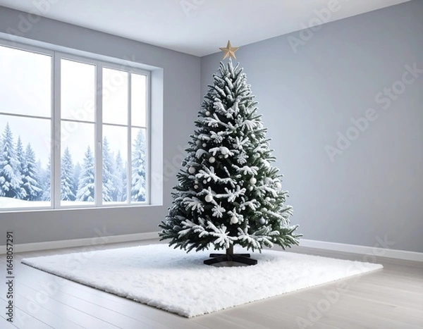 Fototapeta Snowy Christmas Tree in Room.