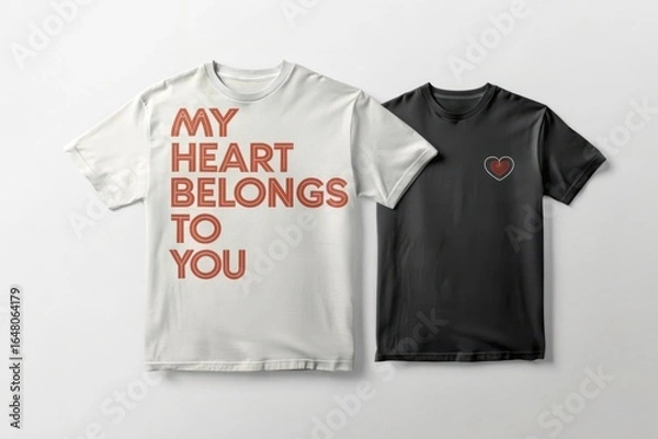 Fototapeta Two t shirts my heart belongs to you text design isolated on white background