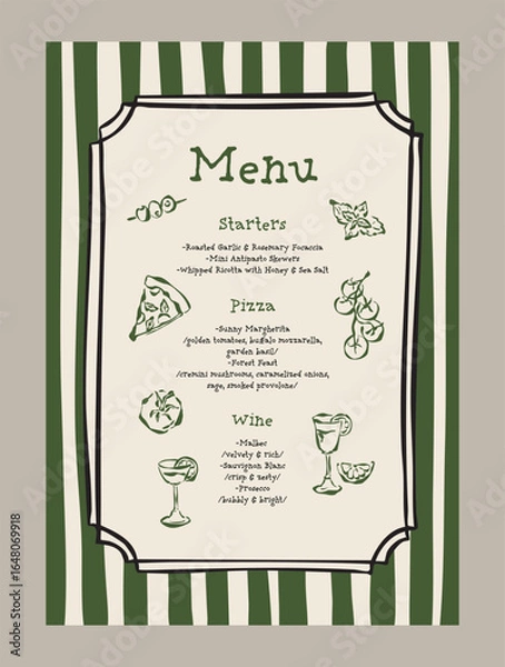 Obraz Elegant vector menu template with food doodles