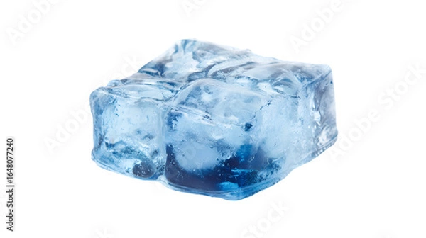 Fototapeta A single translucent ice cube with slight blue tint isolated against a black background image studio shot