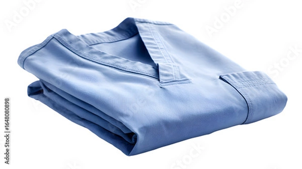 Fototapeta A folded light blue button down shirt with a collar and pocket on a black background isolated shot