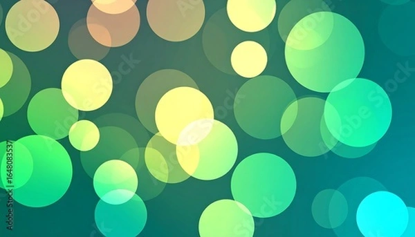 Fototapeta Soft focus bokeh lights in vibrant shades of green yellow and blue creating a magical and dreamy atmosphere