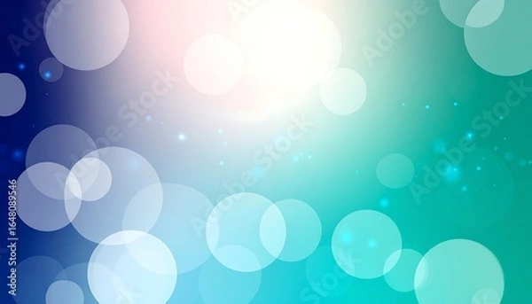 Fototapeta Soft focus bokeh lights with a vibrant blue to green gradient background and bright white light flare