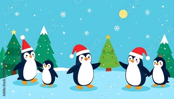 Obraz Cute penguins celebrating Christmas