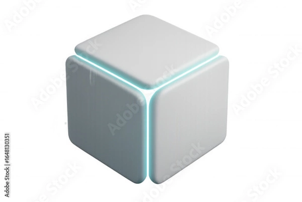 Fototapeta Futuristic white cube glowing with turquoise light on transparent background, perfect for technology or abstract designs
