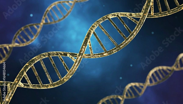 Obraz DNA Strands: A striking visualization of the double helix DNA structure, representing life, science, and genetics, with intricate details against an atmospheric background.