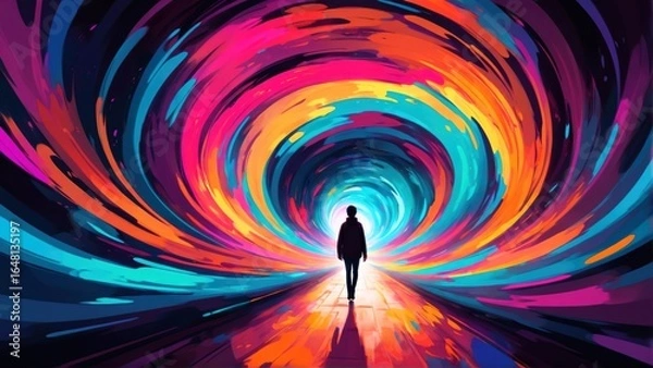 Fototapeta Infinite Light Tunnel, Swirling Color Journey, Abstract Light Vortex, Dynamic
Light Path, Vibrant Tunnel Experience