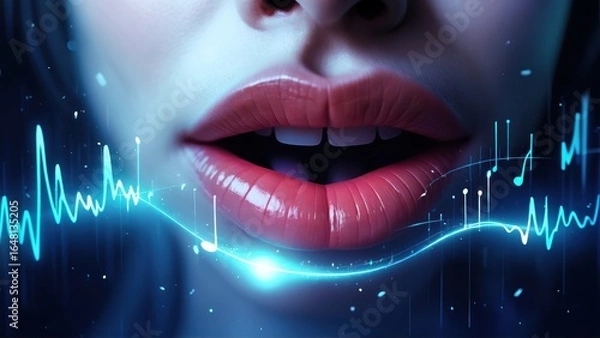 Fototapeta  Melodic Lips, Glowing Sound Waves, Musical Lip Expression, Ethereal Sound
Art, Vibrant Audio Visual