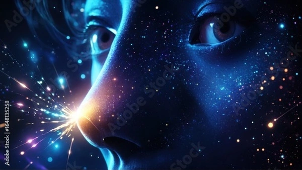 Fototapeta Stardust Nose Aura, Magical Nose Glow, Ethereal Stardust, Glowing Face
Particles, Cosmic Nose Art