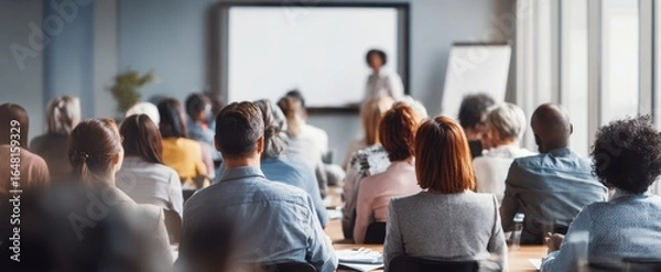 Fototapeta The audience attending a corporate training seminar in a bright modern conference room