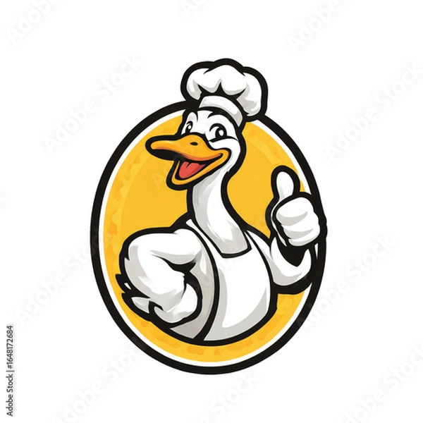 Fototapeta Charming Cartoon Chef Duck Mascot Logo Design: A Playful Culinary-Themed Character on Transparent Background.
