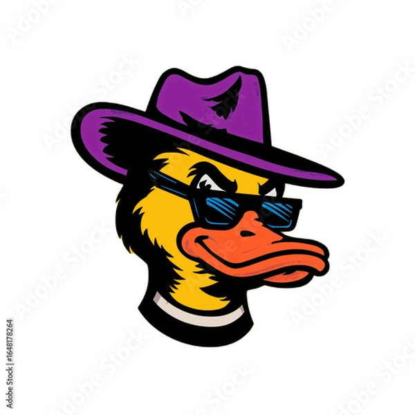 Fototapeta Cool Cartoon Duck with Purple Hat on Transparent Background for Trendy Pop Culture Design and Modern Mascot Illustrations