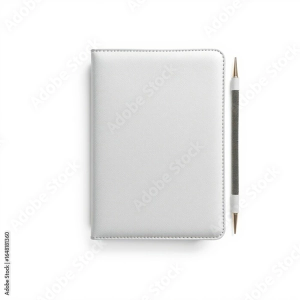 Fototapeta Top view of a white leather notebook mockup isolated on a transparent background png high resolution book mockup blank template isolated book professional presentation blank empty  creative 
