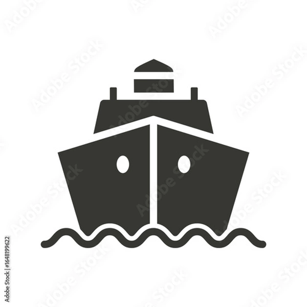 Fototapeta Ship icon, front view, in black color. Boat symbol. Vector isolated illustration
