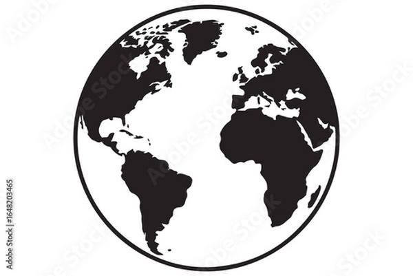 Fototapeta Simple black world globe map silhouette illustration design
