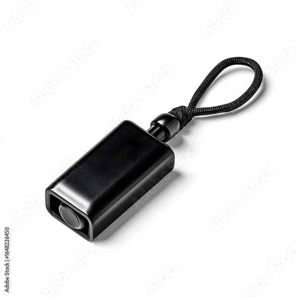 Obraz Black portable bluetooth speaker with lanyard, isolated on transparent background