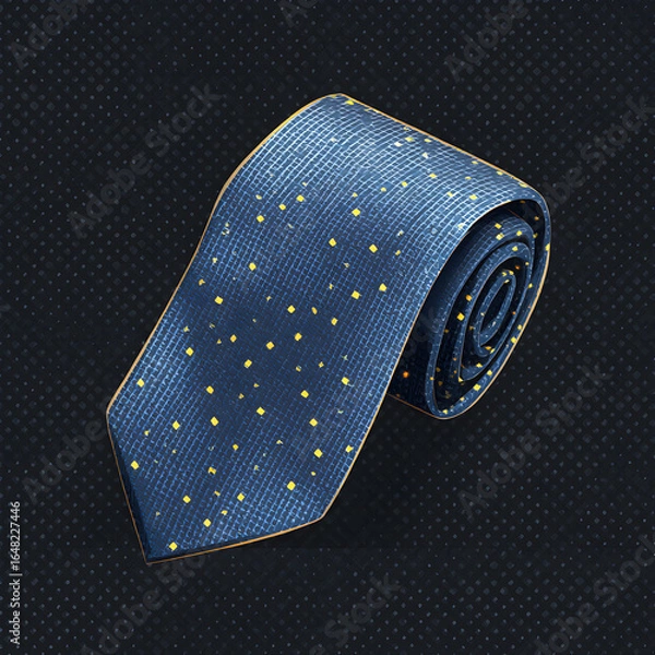 Obraz Blue tie with gold dots, rolled, isolated on transparent background