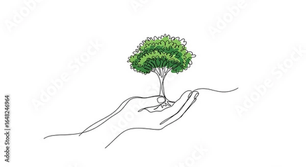 Fototapeta A small sapling tree gently cradled in two open hands, symbolizing care and growth.