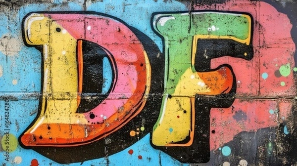 Obraz Colorful painted letter on a wall with peeling paint Suitable for design projects