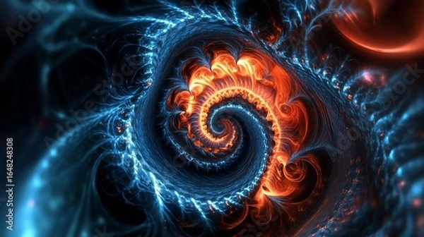 Obraz Abstract fractal art with a glowing spiral and swirling patterns