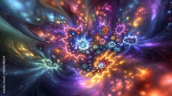 Obraz Abstract fractal art with a glowing spiral and swirling patterns