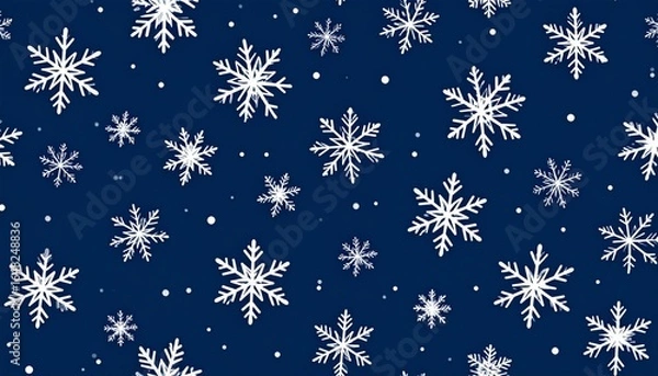 Fototapeta Winter Snowflake Pattern on Dark Blue Background Japanese pattern