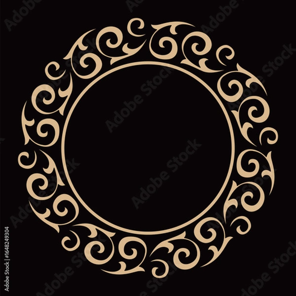 Obraz Elegant decorative circular frame features intricate golden swirling patterns on white.