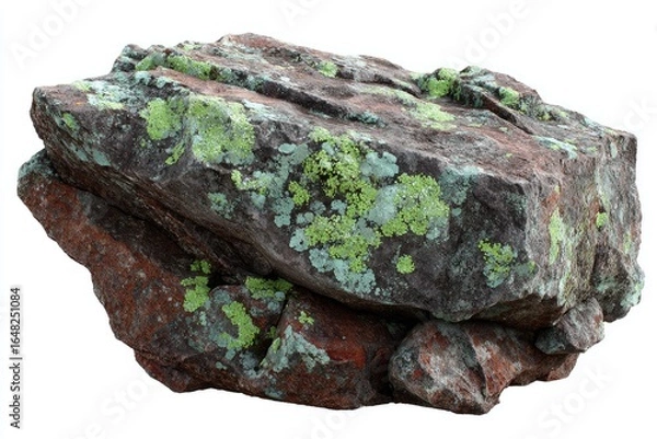 Obraz Irregularly shaped rock, layered, lichen-covered