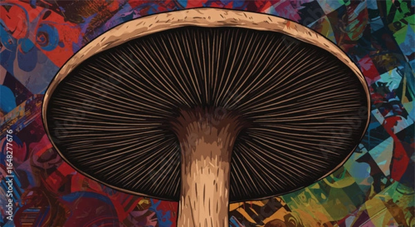 Fototapeta Detailed mushroom cap against abstract backdrop