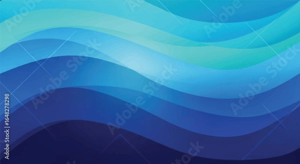 Fototapeta Dynamic abstract composition of layered blue and turquoise wavy bands with subtle linear details.