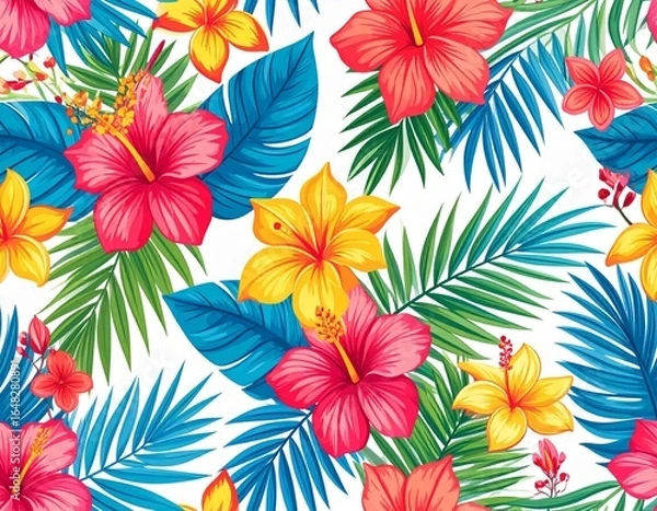 Obraz Seamless pattern with flowers, tropical wallpaper