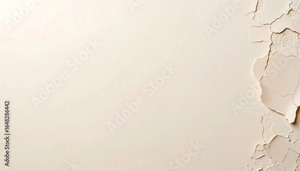 Fototapeta Light beige wall with peeling paint texture, offering ample copy space.