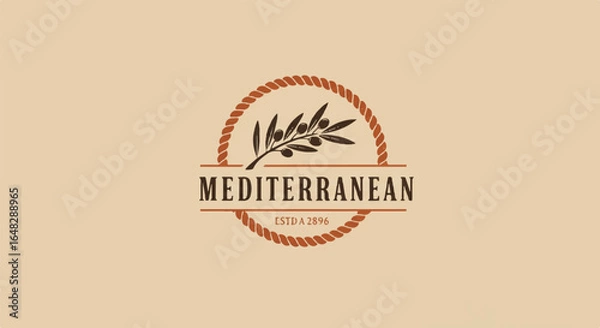 Fototapeta Olive branch emblem, rope frame