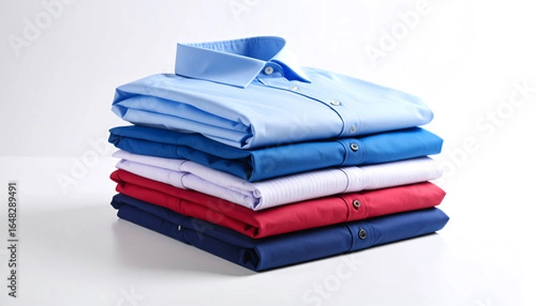 Fototapeta Stack of colorful folded dress shirts on white background, formal attire.