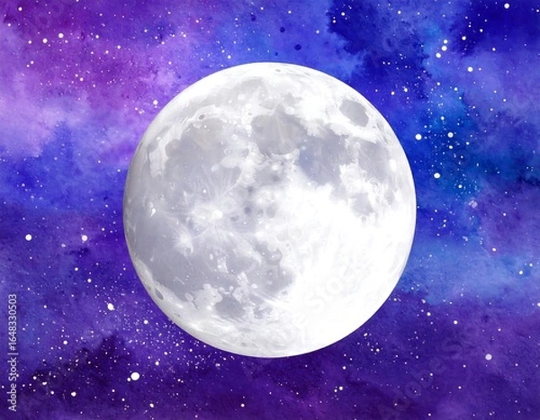 Fototapeta Watercolor moon in vibrant space