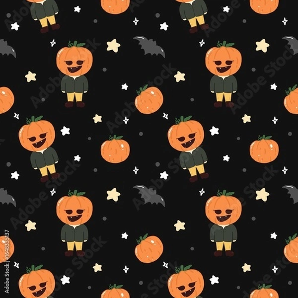Obraz Pumpkin Jack-o’-lantern Halloween Seamless Pattern