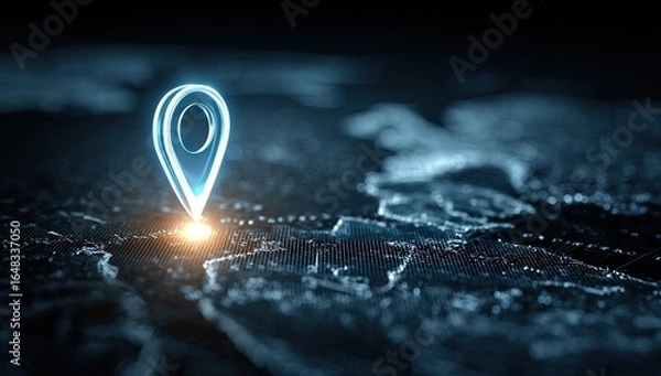 Obraz Glowing map marker on a digital landscape