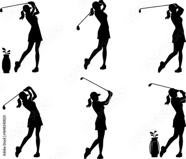 Obraz Vector sketch illustration of a collection of images of golf athletes hitting the ball on the field