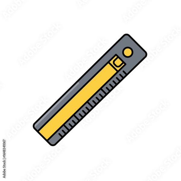 Fototapeta A graphic illustration depicts a yellow and gray ruler, a common tool used for measuring and drawing straight lines, isolated against a clean white background.