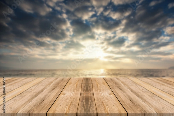 Obraz Wooden table with beach 