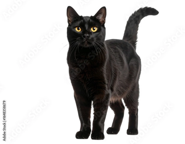 Fototapeta black cat on white background