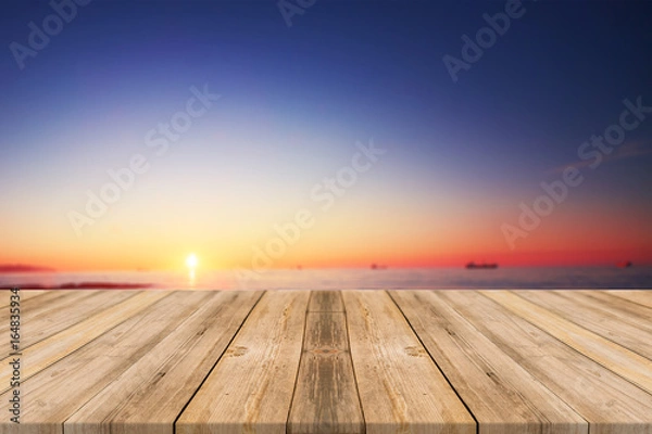Obraz Wooden table with beach 