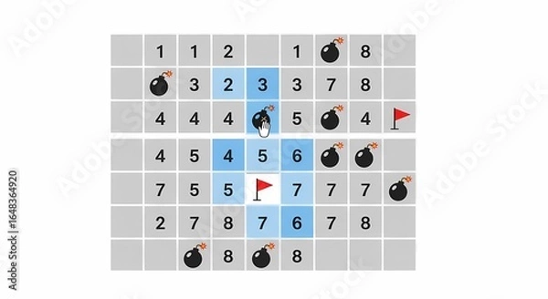 Obraz Minesweeper Game Grid with Bombs and Numbers