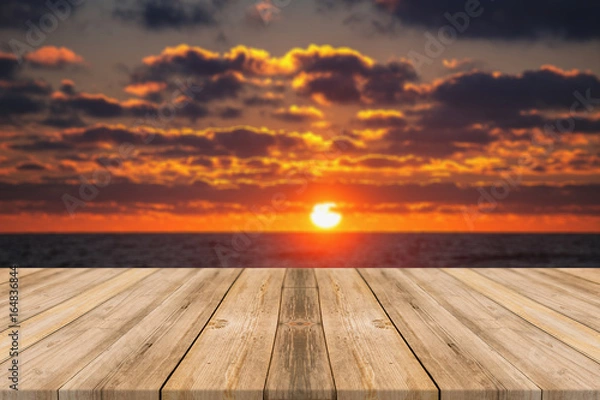 Obraz Wooden table with beach 