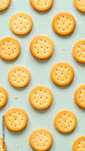 Fototapeta Crisp delight: A symmetrical arrangement of golden brown crackers with delightful texture