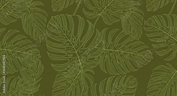 Obraz Elegant line art of tropical monstera leaves creating a seamless botanical pattern, a stylish graphic design background for modern decor.